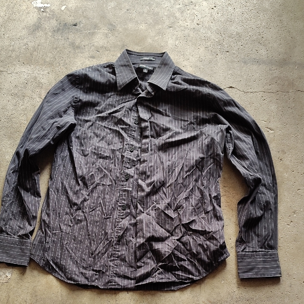 Express Men's Charcoal Pinstripe Button-Down Shirt